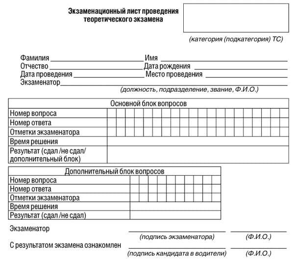 купить лист сдачи теоретического экзамена ПДД в Дюртюли